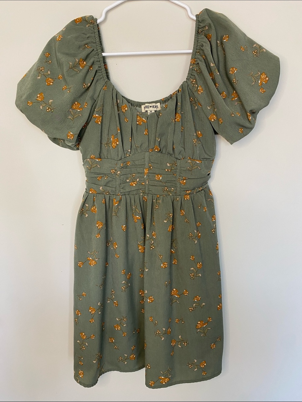 Inspired Hearts Sage Green Dress with Orange Floral Print